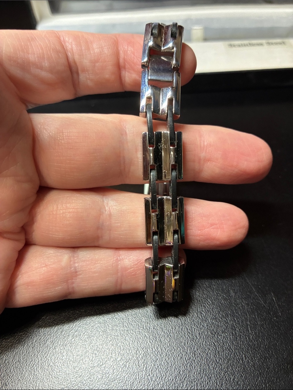 Stainless Steel and black Men's Link vintage Bracelet - Picture 16 of 16